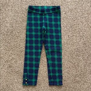 Janie and Jack Green and Navy Plaid Leggings with Button Detail